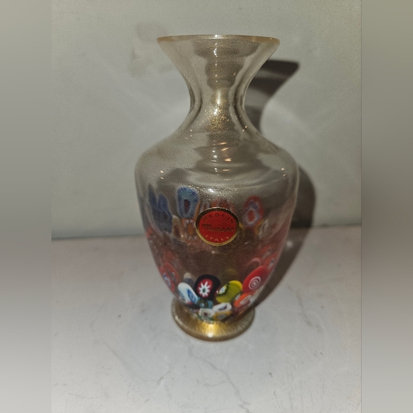 Murano Millefiori Gold Infused and Multicolor Glass Bud Vase